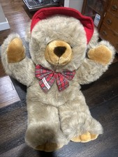 Rare JC Penney Holiday Collection Golden Bear Large Plush Teddy Plaid Hat 24
