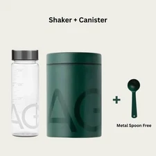 AG1 Athletic Greens Metal Canister with Metal Scoop and Mixing Bottle