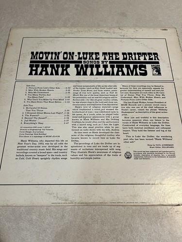 Hank Williams: Movin' On - Luke The Drifter LP on MGM... 50s Country VG+/ VG++ - Picture 3 of 3