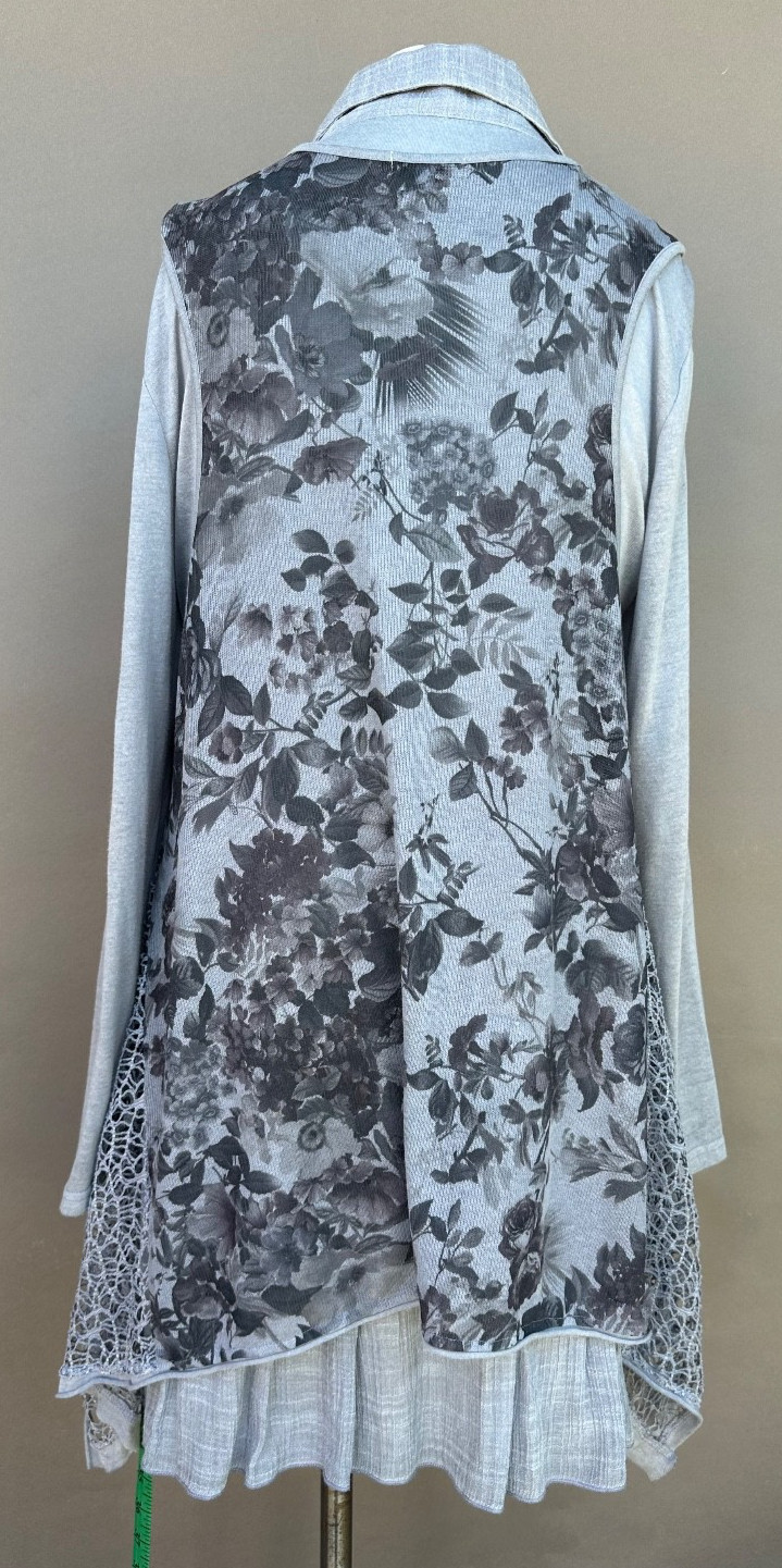 Gray Crochet Patchwork Tunic Top L Lagenlook Boho… - image 5