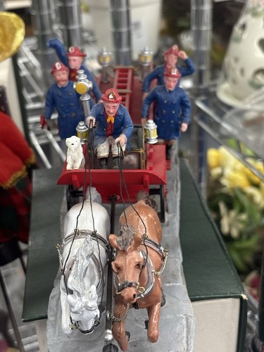 Christmas Village Fire Dept Horse-Drawn Wagon Figurine, Resin 3D Painted
