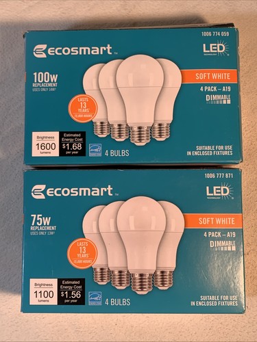 Ecosmart Lot x2 100w & 75W Replacement Lightbulb LED Soft 4-Pack Dimmable Read