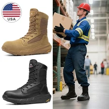 Men Composite Toe Work Boots Lightweight Side Zipper Comfortable Military Boots