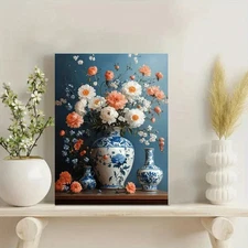 Flowers in Vases Framed Canvas Stretched Ready to Hang 50x40 Home decor Gift