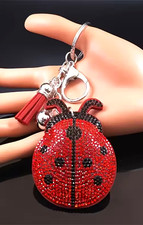New Adorable Sparkly Rhinestone Ladybug Keychain1