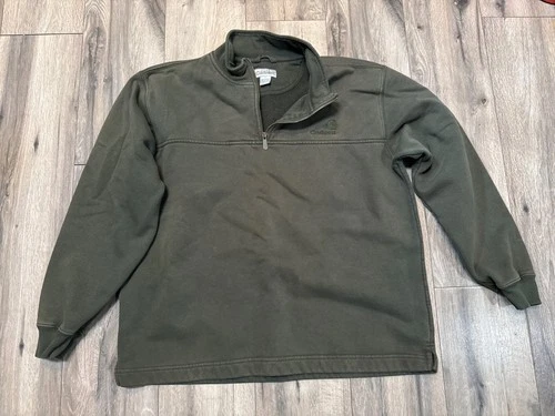 Carhartt Mens Olive Green Half-Zip Thick Pullover Sweatshirt L Workwear