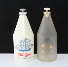 2 Old Spice Bottles 4.75oz Frosted Lime Cologne + Milk Glass After Shave Empty