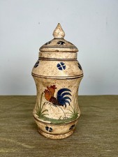 Albarello da farmacia in ceramica smaltata policroma, coperchio vaso decorativo.