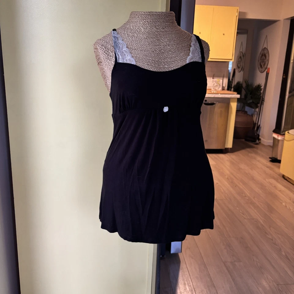 Vestido de pijama Betsey Johnson Y2K Top para mujer mediano con ribete de encaje Babydoll ropa para dormir Foto 3 de 4