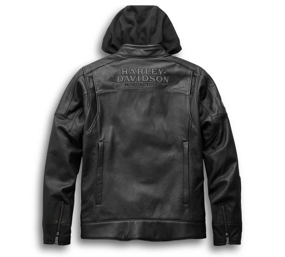 Harley-Davidson 男式黑色皮革夹克牛皮摩托车骑行外套 — 第 2/4 张图片
