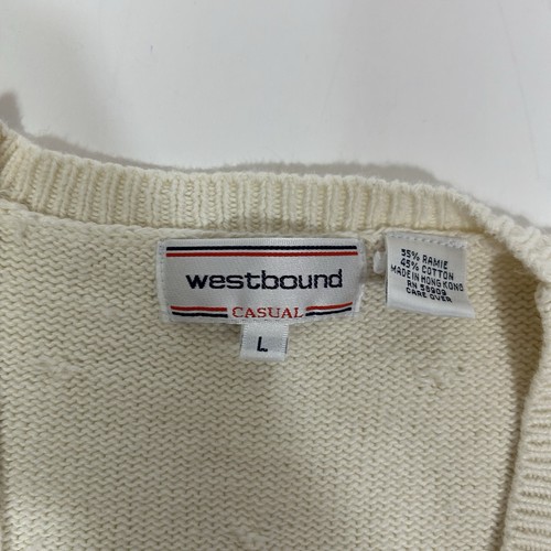 Vtg Westbound Women Ivory Cardigan Sweater Cable Knit Button Front V-neck Sz L - Picture 4 of 5