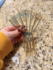 Antique Beautiful Art Deco Flapper Celluloid Rhinestone Comb Read Iridescent