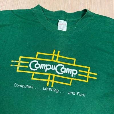Vintage 80s 90s Computer Tech Compu Camp T Shirt XL geek nerd Cyber Punk