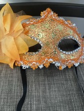 Half Orange Flower Lace Trim Mask Halloween Mardi Gras Masquerade Party Costume