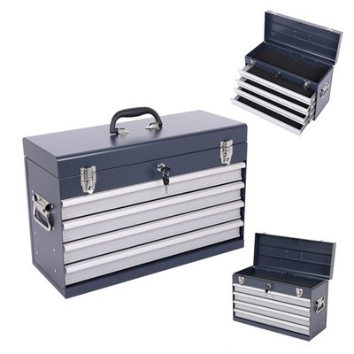 21''Portable Tool Box,4 Drawer&Top Storage Tray,Lockable Metal Tool Chest Cabinet
