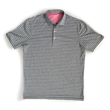 Johnnie-O Polo Golf Shirt Men L Grey Stripe Performance Stretch Beach UPF 50
