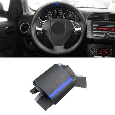 B+Blue Leather Steering Wheel Cover For Fiat Bravo 2007-2019 Doblo Grande Punto