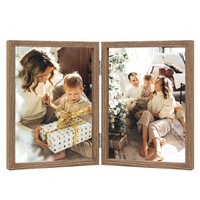 Bilderrahmen Holzmaserung Klappbar Doppelrahmen Echtglas MDF 10 X 15 Cm