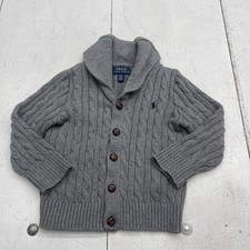 Polo Ralph Lauren Cardigan Sweater Toddler 3T Gray Cable Knit Shawl Collar Logo
