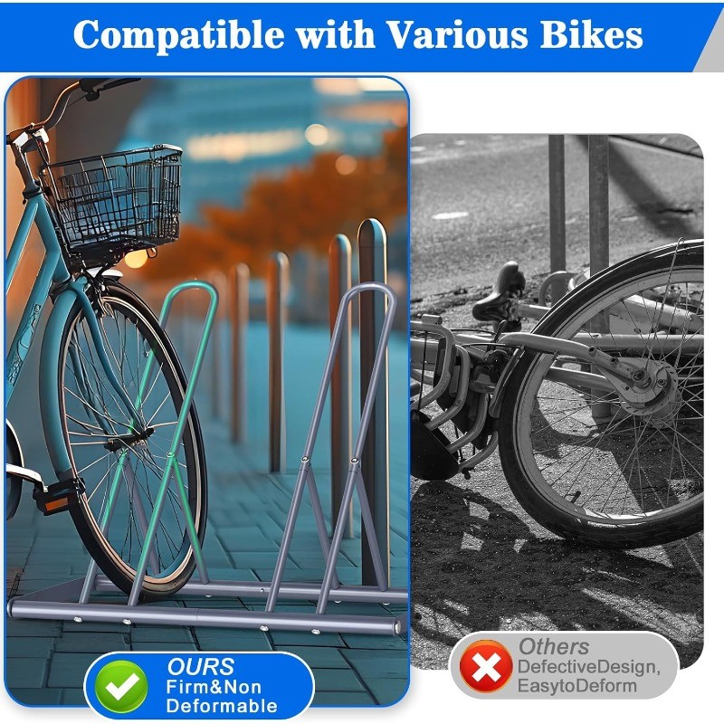 Heavy Duty Bike Stand for Garage, Outdoor For Mountain Floor Bike Rack, Silver