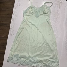 Vintage 70s Sears slip polyester negligee SZ 32 S Lt green Lace Adj Straps