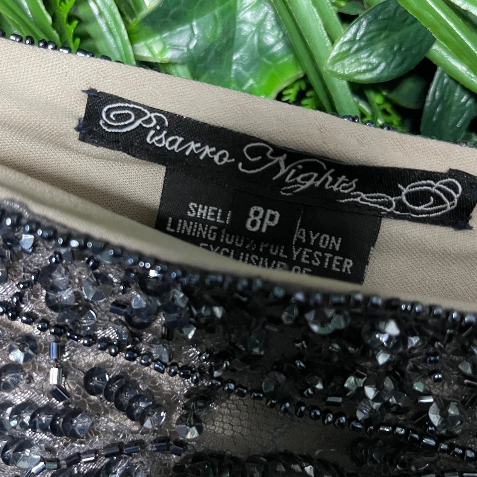 Vestido Pisarro Noites 8P Frisado Decote V Manga 3/4 Midi Cinza Bege Noite 3216 - Imagem 4 de 4