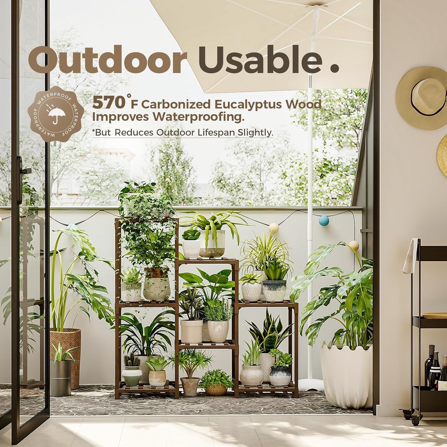 Bamworld Plant Stand Indoor Plant Shelf Outdoor Wood Plant Rack for Multiple Pla