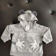 Grey Disney Baby Hoodie with Ears Size 6-9mo Unisex Mickey Mouse 60 Cotton
