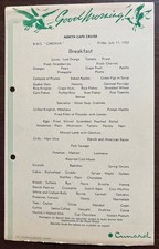 CARONIA (Cunard) 1952 Steamship Menu Card