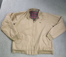 Vintage Izod Lacoste Jacket Mens Large Beige Plaid Lined Harrington Bomber 90s