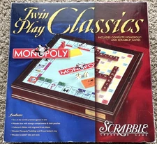Monopoly & Scrabble Hasbro Twin Play Classics Crossword Wooden Box Board Game