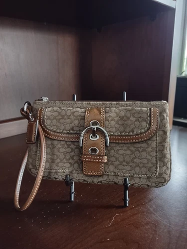 Portafoglio da polso Coach F40585 Mini C Signature argento kaki fibbia caraffa pochette