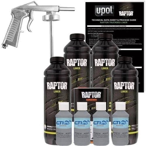 UPOL Raptor Aircraft Gray Urethane Spray-On Truck Bed Liner W/Free Spray Gun 4L