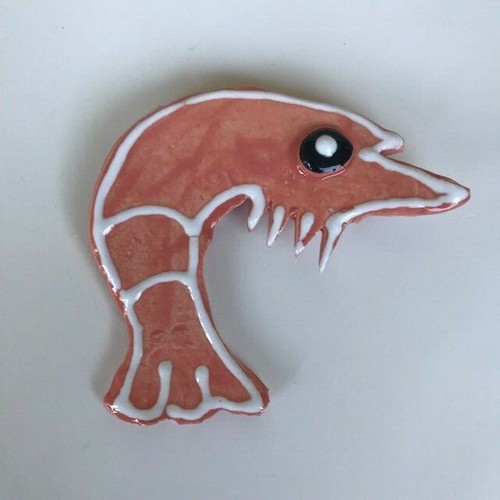 Shrimp Pin Brooch Handmade Ceramic Pam Martin Savannah GA Coast Islands New - 第 4/9 張圖片
