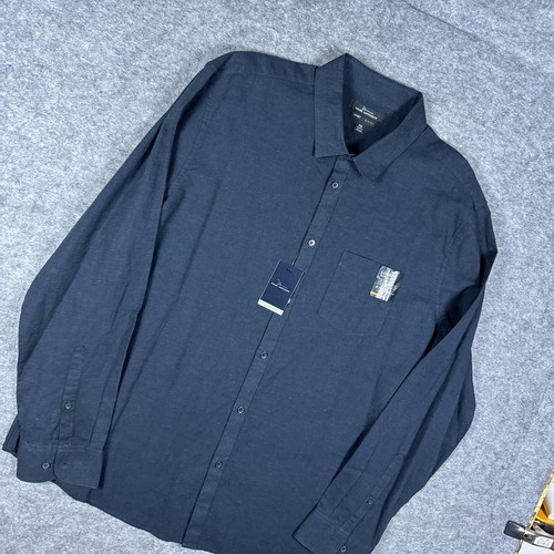 Marc Anthony Shirt Mens XXL Black Luxury Soft Button Up Linen Cotton Blend - Picture 6 of 18