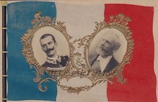 REALI: Vittorio Emanuele III e Loubert 2 ovali con cornicine d'oro e bandiera It