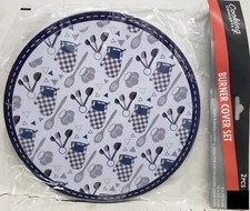 2 Stovetop Printed Tin Burner Covers (1-10" & 1-8") KITCHEN ITEMS & MITTENS, GR