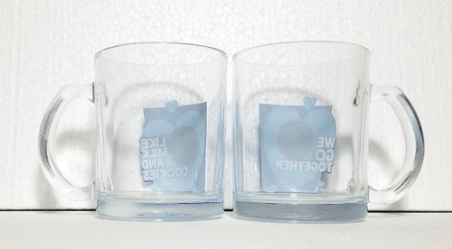 Oreo Cookies Dunking Milk Glass Tea Cup Coffee Mug Clear Matching 2 pc Set. - Picture 2 of 7