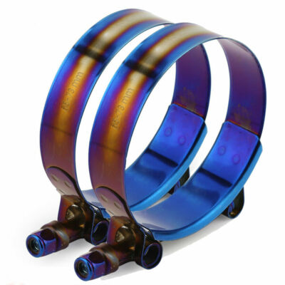 2× Adjustable Titanium Blue Stainless Steel T-Bolt Clamp Universal 45mm - 115mm
