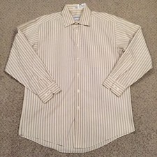 Joseph  Feiss Shirt Mens 16 Beige Striped Long Sleeve Button Up