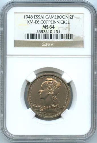 Cameroon 2 Francs ESSAI 1948 KM E6 NGC MS 64