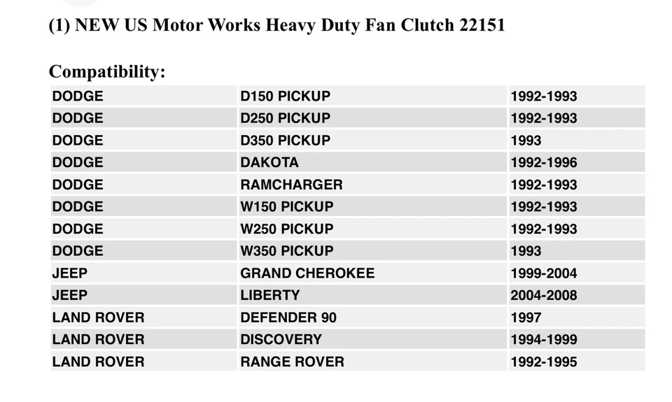 (1) US Motor Works Heavy Duty Fan Clutch 22151 MCK 1082 - Image 2 of 4