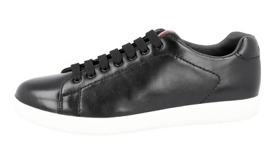 PRADA Leder Sneakers - 4E2988 - Black White RED STRIPE - NEW - US