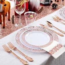 175Pcs Disposable Plastic Plates Silverware Napkins Dinnerware Wedding