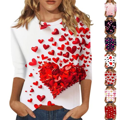Women's Fashion Casual Three-quarter Sleeve Valentine's Day Printed Round Neck