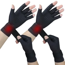 2 Pairs Compression Full Finger Arthritis Gloves Copper Gloves for Carpal Tunnel
