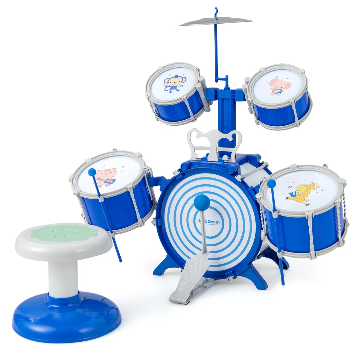 Kids Keyboard and Drum Set Children Jazz Drum Kit w Stool Musical Instrument