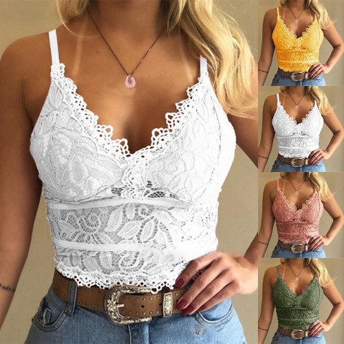 Damen Spitze V-Ausschnitt Sexy Bustier Bralette Bralet BH Crop Top Cami Weste Camisole - Bild 1 von 15