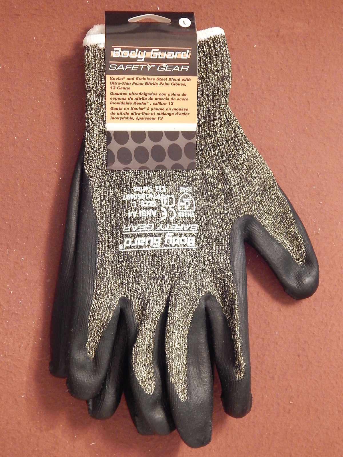 BODY GUARD Safety Gear Work Gloves Sz L, Black Gray Foam Nitrile Palm