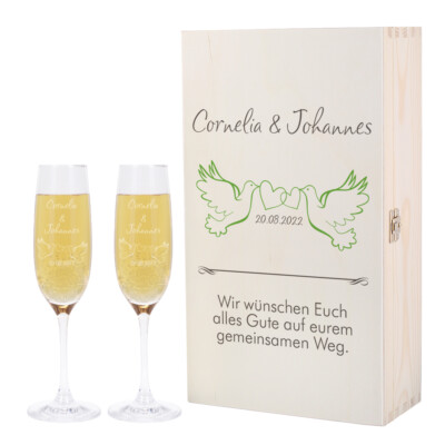 Leonardo Sektbox mit 2 Sektgläsern zur Hochzeit mit Gratis Gravur